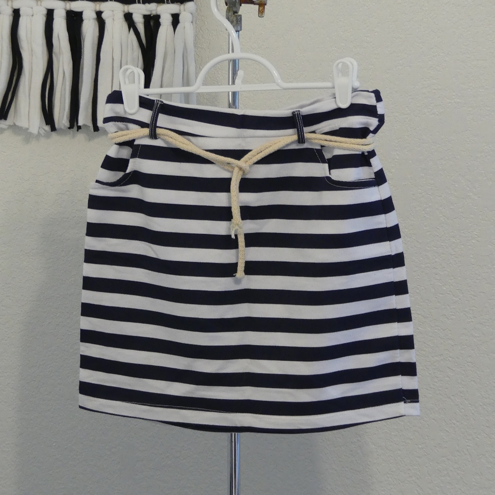Striped blue/white skirt with rope belt